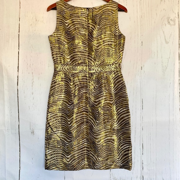 TORY BURCH Gold Silk Sleeveless Knee Length Sheath Dress Size 6 - Picture 2 of 10